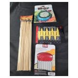 Crinkle cutter, corn holders, bamboo skewers, dip