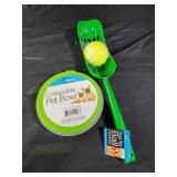 Ball launcher, collapsible pet bowl