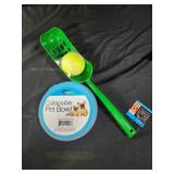 Ball launcher, collapsible pet bowl