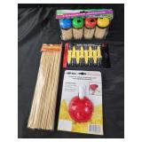 Toothpicks, corn holders, bamboo skewers, dip