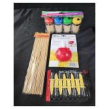 Toothpicks, corn holders, bamboo skewers, dip
