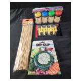 Toothpicks, corn holders, bamboo skewers, dip