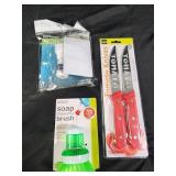 Soap brush. Tomato knives, faucet nozzle