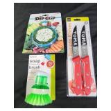 Soap brush. Tomato knives, dip clip bowl