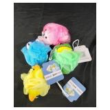 4 animal bath puffs