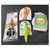Kitchen shears, veggie brush, croc peeler  egg