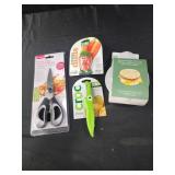 Kitchen shears, veggie brush, croc peeler  egg