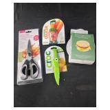 Kitchen shears, veggie brush, croc peeler  egg