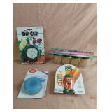 Tooth picks, dip clip, veggie dude and drinking