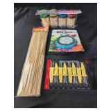 Toothpicks, corn holders, bamboo skewers, dip