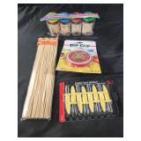 Toothpicks, corn holders, bamboo skewers, dip