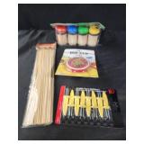 Toothpicks, corn holders, bamboo skewers, dip