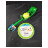 Ball launcher, collapsible pet bowl