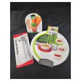 Veggie brush, cooking thermometer,  microwave