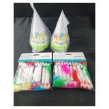 2 packs party blowouts and 2 packs birthday hats