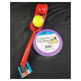 Ball launcher, collapsible pet bowl