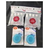 Travel size bottles and collapsible cup and pill