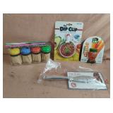 Tooth picks, dip clip, veggie dude and a fish