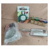 Dip clip, strainers-6, toothpicks and a fish