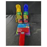 2 traveling pet water bottles and pet brush