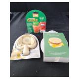 Veggie brush. Mushroom slicer. Microwave egg