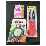Soap brush. Tomato knives, dip clip bowl