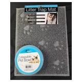 Litter trap mat and collapsible pet bowl