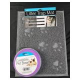 Litter trap mat and collapsible pet bowl