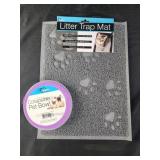 Litter trap mat and collapsible pet bowl