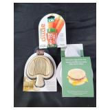 Veggie brush. Mushroom slicer. Microwave egg
