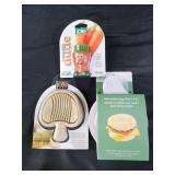 Veggie brush. Mushroom slicer. Microwave egg