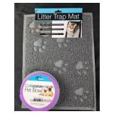 Litter trap mat and collapsible pet bowl