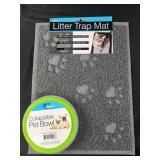 Litter trap mat and collapsible pet bowl