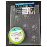 Litter trap mat and collapsible pet bowl
