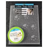 Litter trap mat and collapsible pet bowl