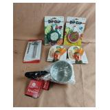 Dip clips, strainers, thermometer and veggie
