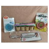 Dip clip, fish scaler, toothpicks and drinking