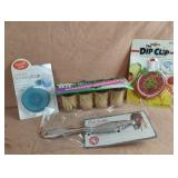 Dip clip, fish scaler, toothpicks and drinking
