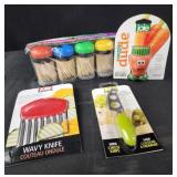 Toothpicks,  veggie brush  crinkle cutter,  mini