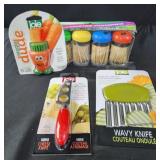 Toothpicks,  veggie brush  crinkle cutter,  mini