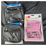 2 travel waist bags, manicure set