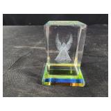 Square cube glass laser etched angel 2' tall