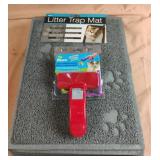 Litter trap mat and hair removal brush
