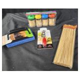 Grill scrubbing pad, mini cheese knife, bamboo
