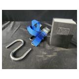 S hook, ratchet strap, book bank