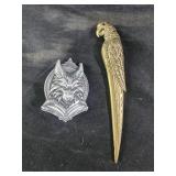 Wolf head badge pin, parrot letter opener