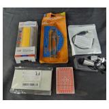 Stencils, playing cards, power bank, protactor,