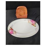 Plastic floral tray and wood look set of small