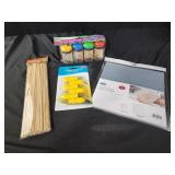 Toothpicks, corn holders. Microwave bowl covers,