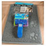 Litter trap mat and hair removal brush
